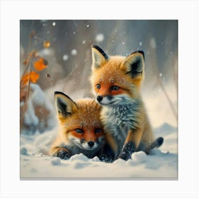Foxes In The Snow Canvas Print