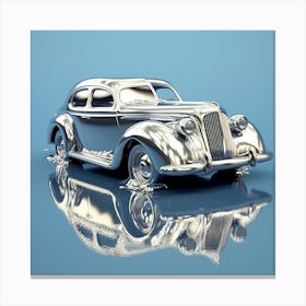 Silver Car On Blue Background Canvas Print