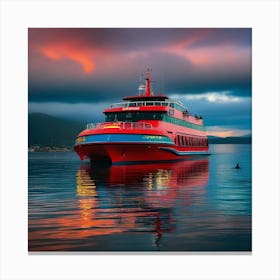 Red Ferry At Sunset 3 Canvas Print