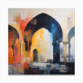 Abstract Contemporary Art Print - Orange & Blue Arches Canvas Print