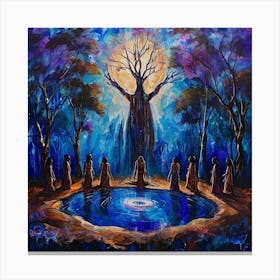 The Dreamtime Is Brought To Life In A Stunning Tableau Of The Ancestor Spirits They Gather Around A Pool Canvas Print