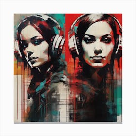 'Two Women With Headphones' Canvas Print