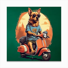 Dog Riding A Moped Canvas Print