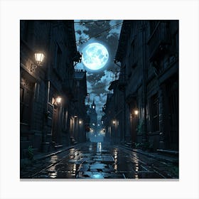 An Eerie Atmospheric Cobblestone Street Wall Art Decoration Canvas Print