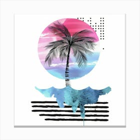 Palm Tree And Waves Canvas Print