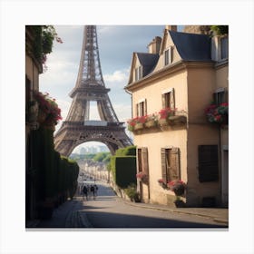 Paris Street With Eiffel Tower Canvas Print