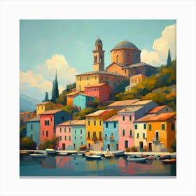 Colorful Houses By The Lake Canvas Print