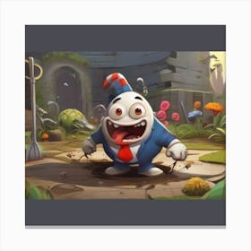 Cartoon Character In A Garden Canvas Print