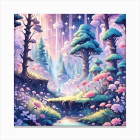 A Fantasy Forest With Twinkling Stars In Pastel Tone Square Composition 241 Canvas Print