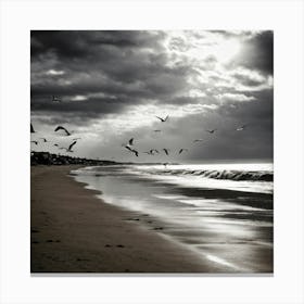 Calm Beach Black And White Canvas Print