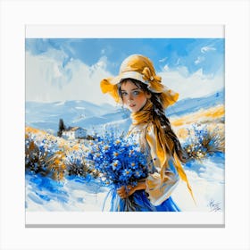 Girl With Blue Flowers Canvas Print