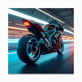 Super Bike With Jet Engine Exhaust And Neon Blue Accents, Racing Fast 1 Canvas Print