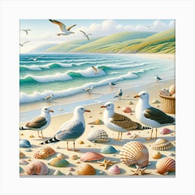 Seagulls On The Beach Canvas Print
