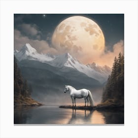 White Horse In The Moonlight Canvas Print