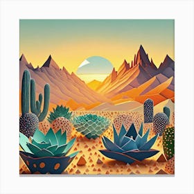 Firefly Beautiful Modern Abstract Succulent Landscape And Desert Flowers With A Cinematic Mountain V (3) Canvas Print