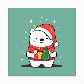 Polar Bear With Christmas Tree Canvas Print