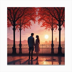 Couple At Sunset Canvas Print