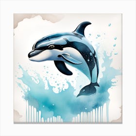 Orca Whale Watercolor Dripping Canvas Print