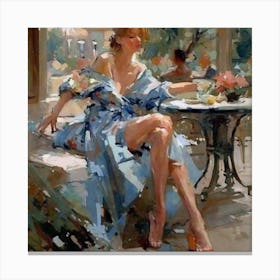 Woman Sitting On A Bench Canvas Print