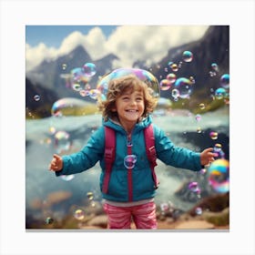 Little Girl With Soap Bubbles 1 Canvas Print