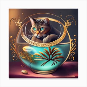 Cat In A Bowl Canvas Print