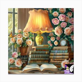 Roses And Books Canvas Print