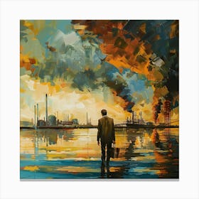 Ecological Disaster - Business Man Walks By A Factory Canvas Print