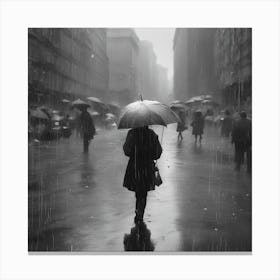 Person Walking In The Rain Canvas Print