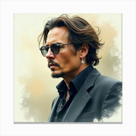 Johnny Depp In An Ethereal Watercolor Scene, Soft Lighting, And Serene Look Canvas Print