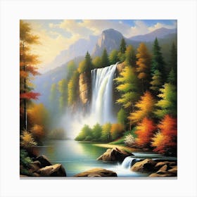 Waterfall In Autumn 15 Canvas Print