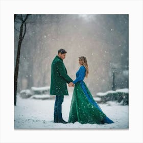 Engagement Photo In The Snow Canvas Print