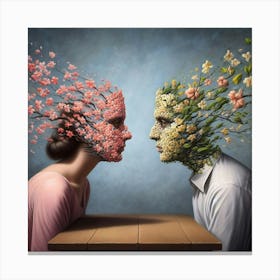 Two Faces With Flowers Canvas Print