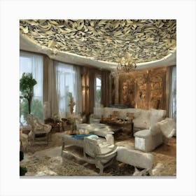 Living Room With Ornate Ceiling Canvas Print