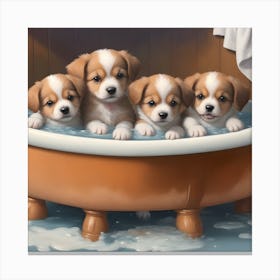 Four Puppies In A Tub 1 Canvas Print
