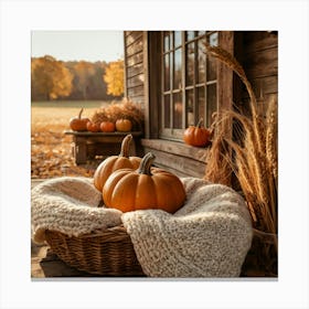 Autumn Pumpkins On The Porch Canvas Print