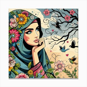 Muslim Girl With Birds Canvas Print