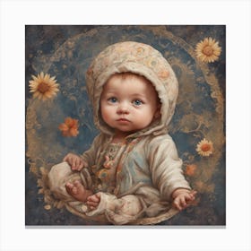 Baby With Sunflowers Baby Bumpkin Painting ( Bohemian Design ) Canvas Print