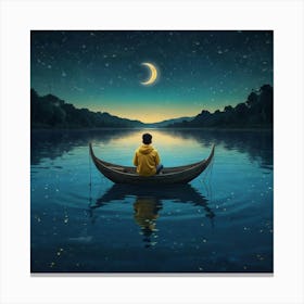 Man In A Boat At Night Canvas Print