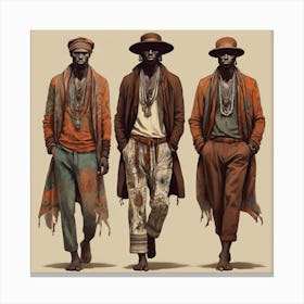 Silhouettes of men in boho style Canvas Print