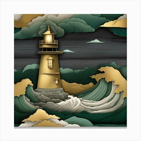 Lighthouse In The Sea Landscape Canvas Print