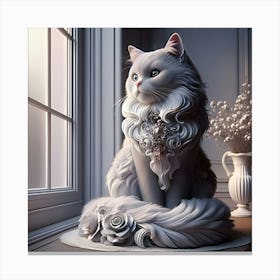 High Resolution 3d Image Of An Elegant Cat Sitting On The Windowsill 3 Canvas Print