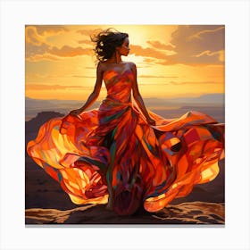 Woman In An Orange Dress Canvas Print