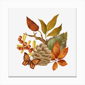 Pinecone with autumn leaves Canvas Print