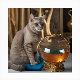 Cat With Fish Bowl Canvas Print