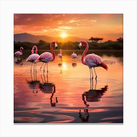 Flamingos At Sunset art print 6 Canvas Print