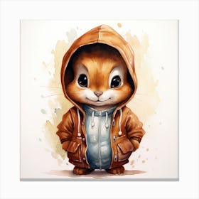 Watercolour Cartoon Squirrel In A Hoodie 3 Canvas Print