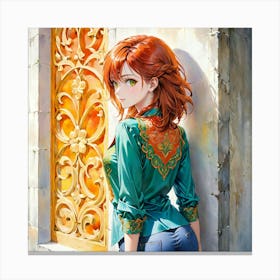 Anime Girl With Red Hair Canvas Print