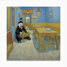 Panda Bear In The Restaurant Canvas Print