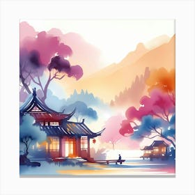 Watercolor Chinese House Canvas Print