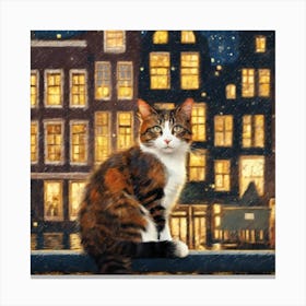 Painting Of Amsterdam With A Cat In The Style Of Gustav Klimt 2 Canvas Print